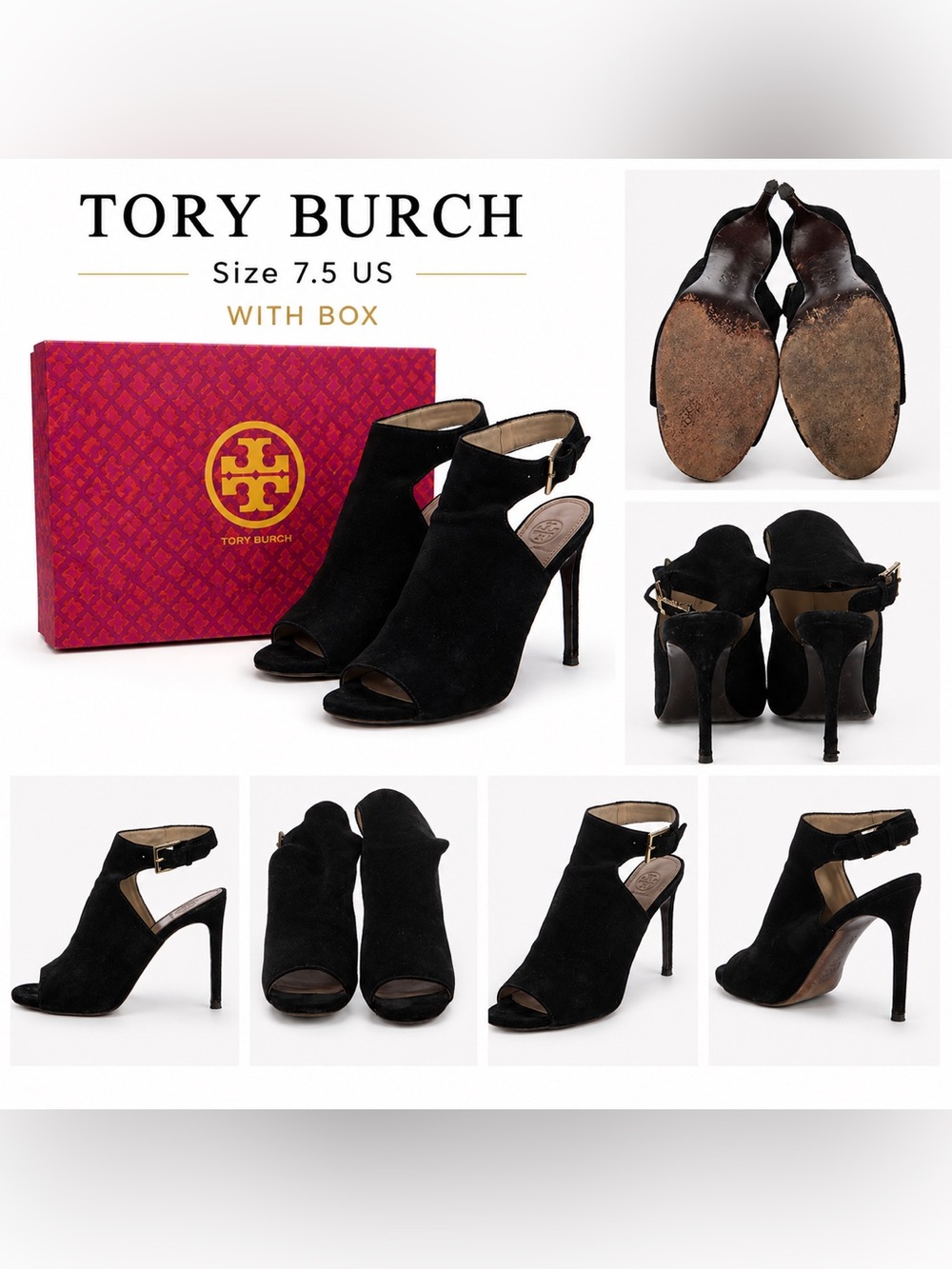Tory Burch Black Suede Peep-Toe Ankle Heel